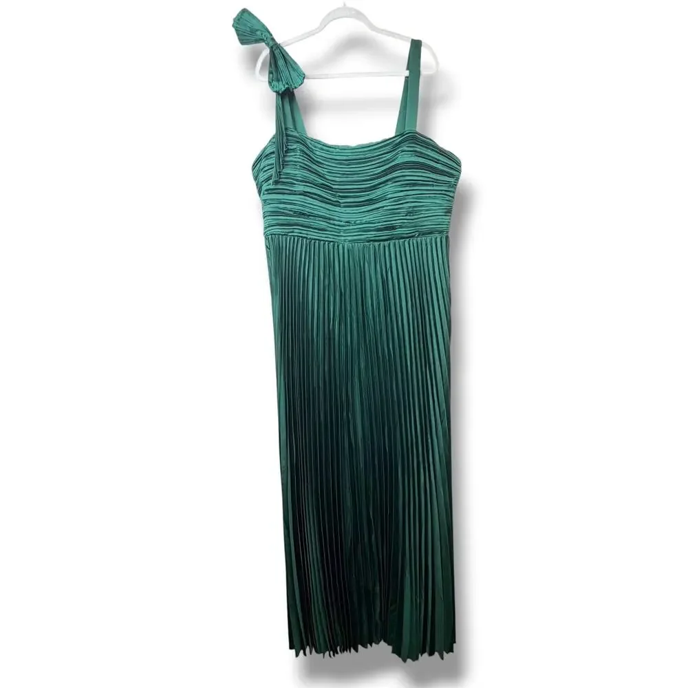 NEW Lulus Emerald Green Gorgeous Purpose Satin Pleated Sleeveless Bow Maxi Dress - Picture 9 of 16